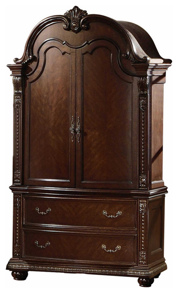 HomeRoots 25" X 52" X 88" Cherry Wood TV Armoire Victorian Armoires