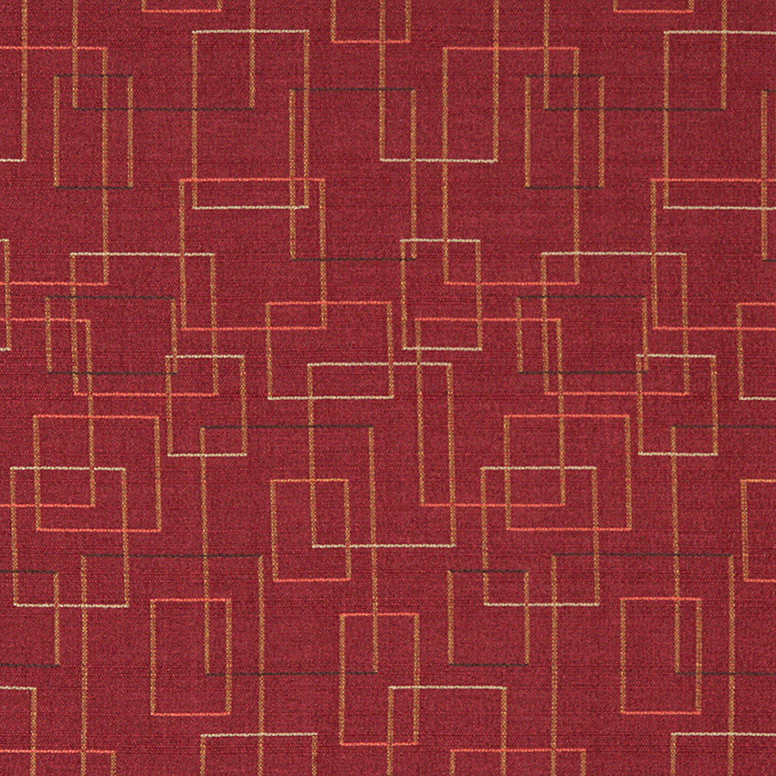 Burgundy Salmon Green Geometric Squares Durable Upholstery Fabric By