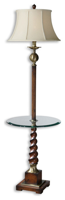 Twisted Wood Floor Lamp End Table