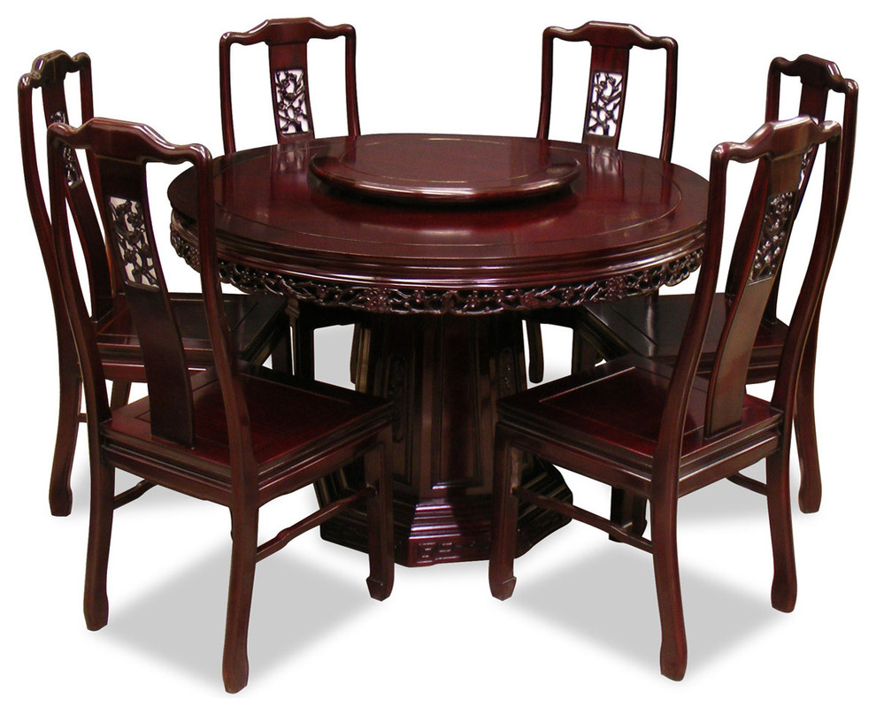Rosewood Round Dining Table With 6 Chairs Asian Sets Rosewood Round Dining Table With 6