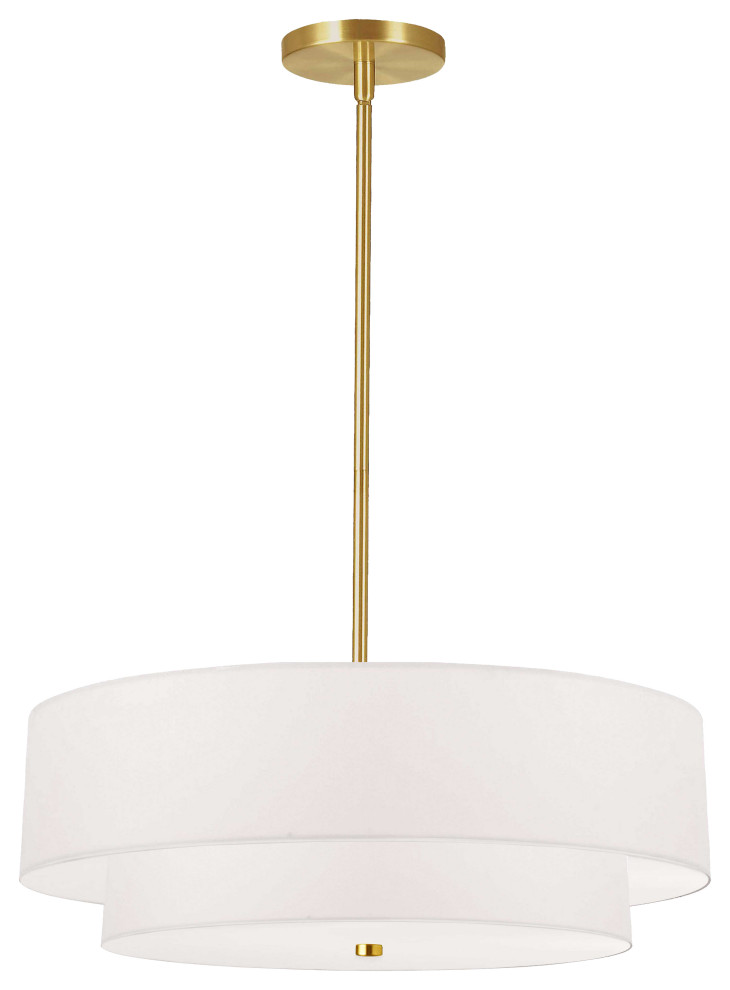 Aged Brass Transitional Pendant, White Shade