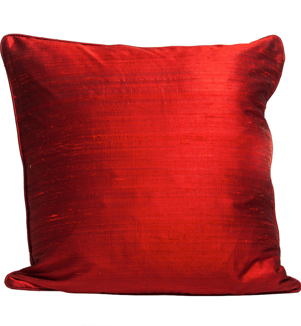 Red Silk Designer Pillow Cover, 20"20" Contemporary Decorative