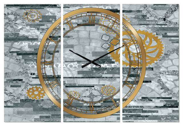 Modern Gold Timetable Ii Glam Multipanel Metal Clock