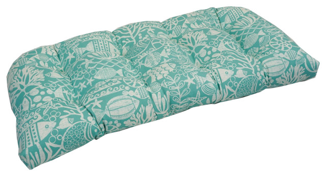 42"X19" U-Shaped Patterned Polyester Tufted Settee/Bench Cushion, Maritime Sea
