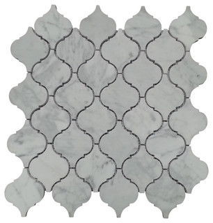 Carrara White Marble Arabesque Mosaic Tile - Mediterranean - Mosaic ...