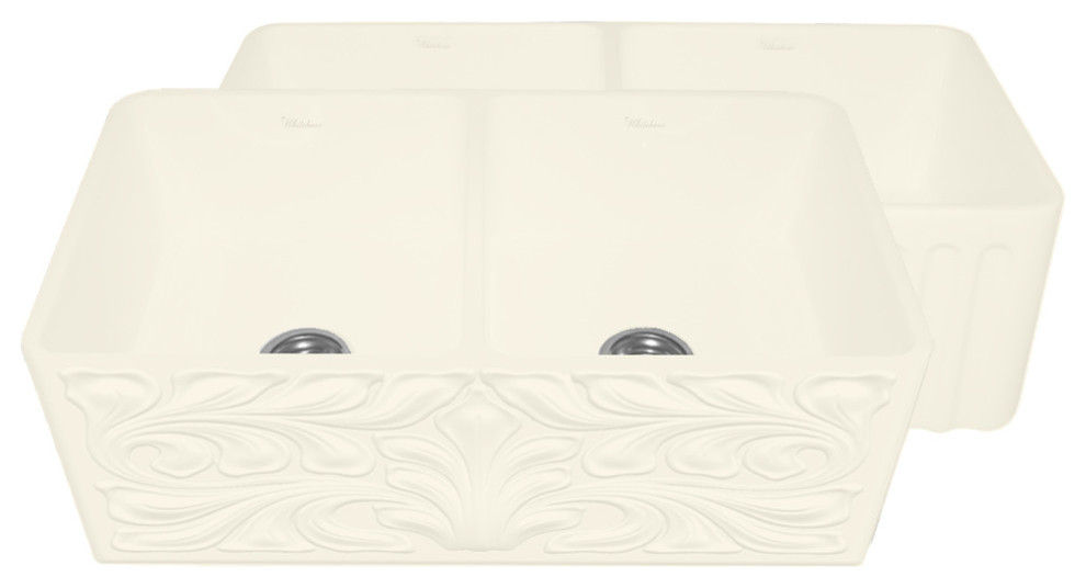 Gothichaus Reversible Series Fireclay Double Bowl Sink, Biscuit
