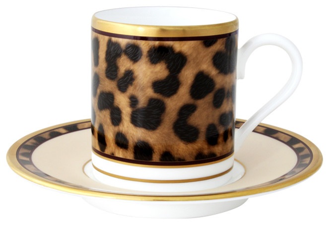 Leopard Espresso Cups and Saucers, Set of 2