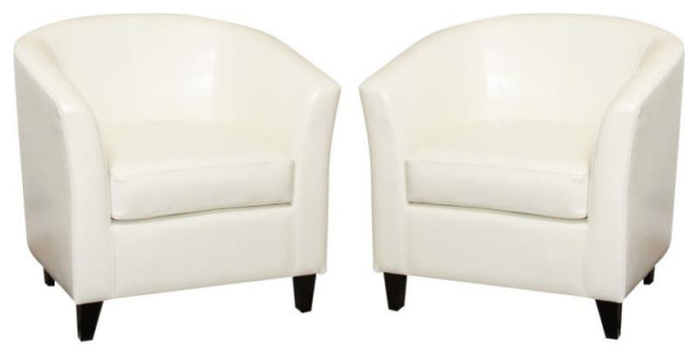 Home Square 2 Piece Bonded Leather Upholstery Club Chair Set in Ivory