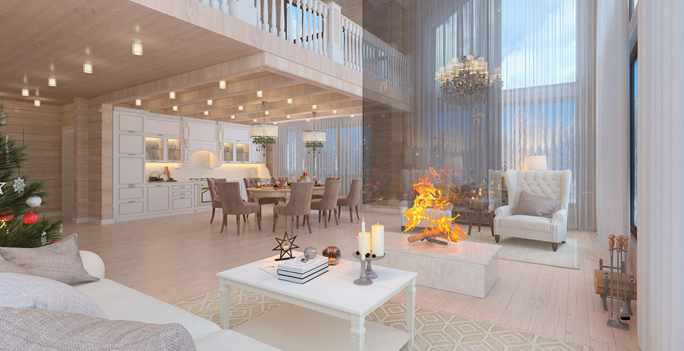 Новогодний интерьер в доме из клееного бруса