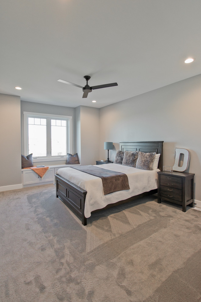 Inspiration for a transitional carpeted and gray floor bedroom remodel
