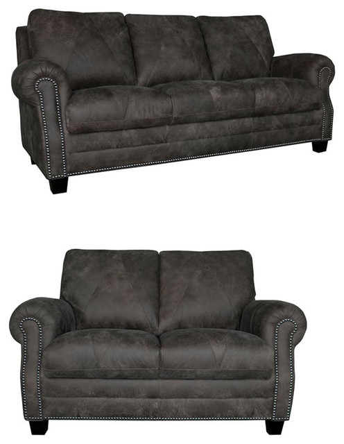 Luke Leather Lee 2 Piece Sofa Set In Outback Gray Sl