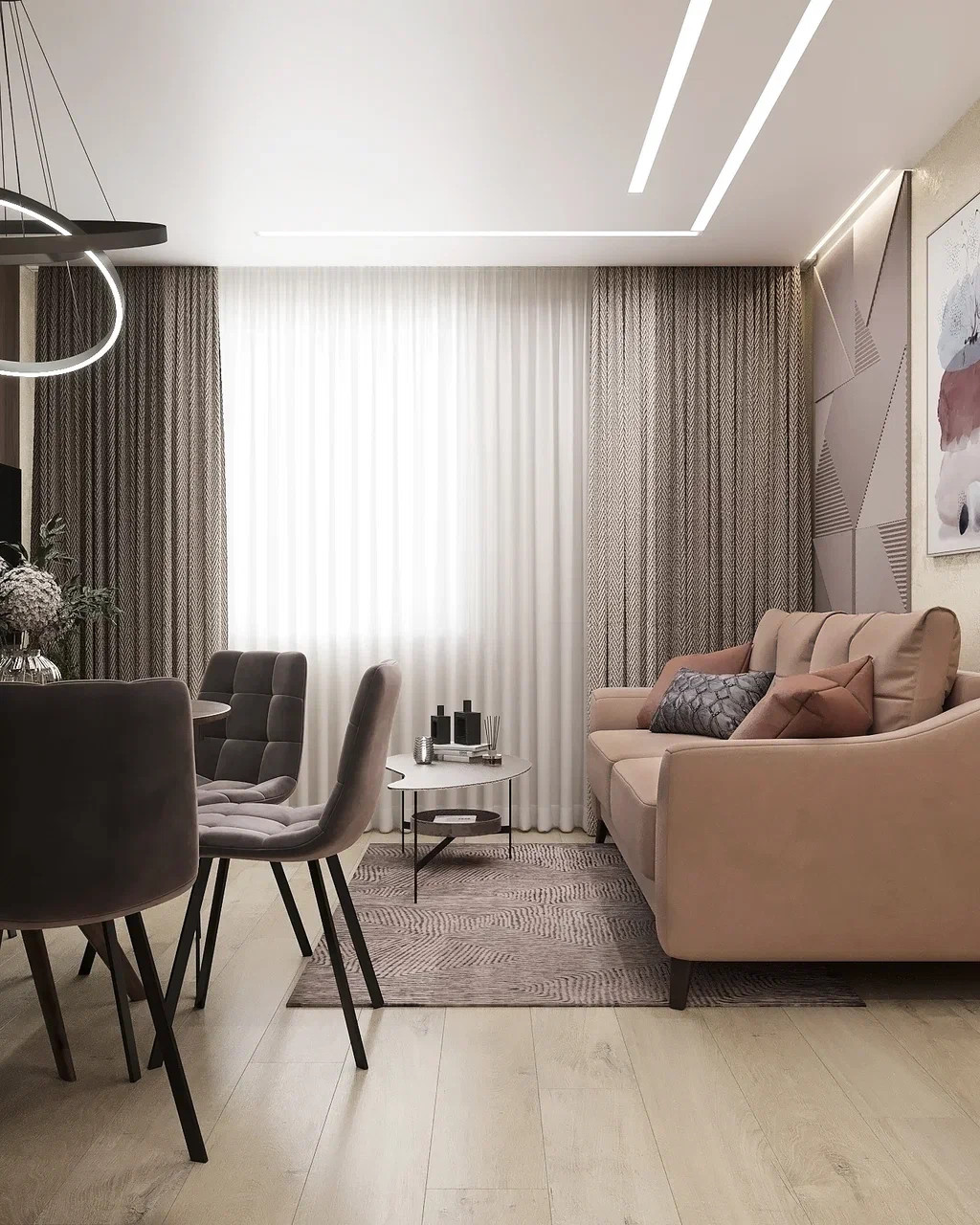 Квартира с двумя спальнями в современном стиле в теплых тонах