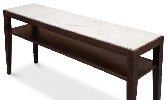 Simple Transitional Console Table Versatilis Console Table With Shelf White Marble Top - Transitional ...