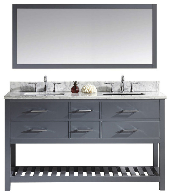 Caroline Estate Double Bathroom Vanity Set, Gray, 60" - Transitional ...