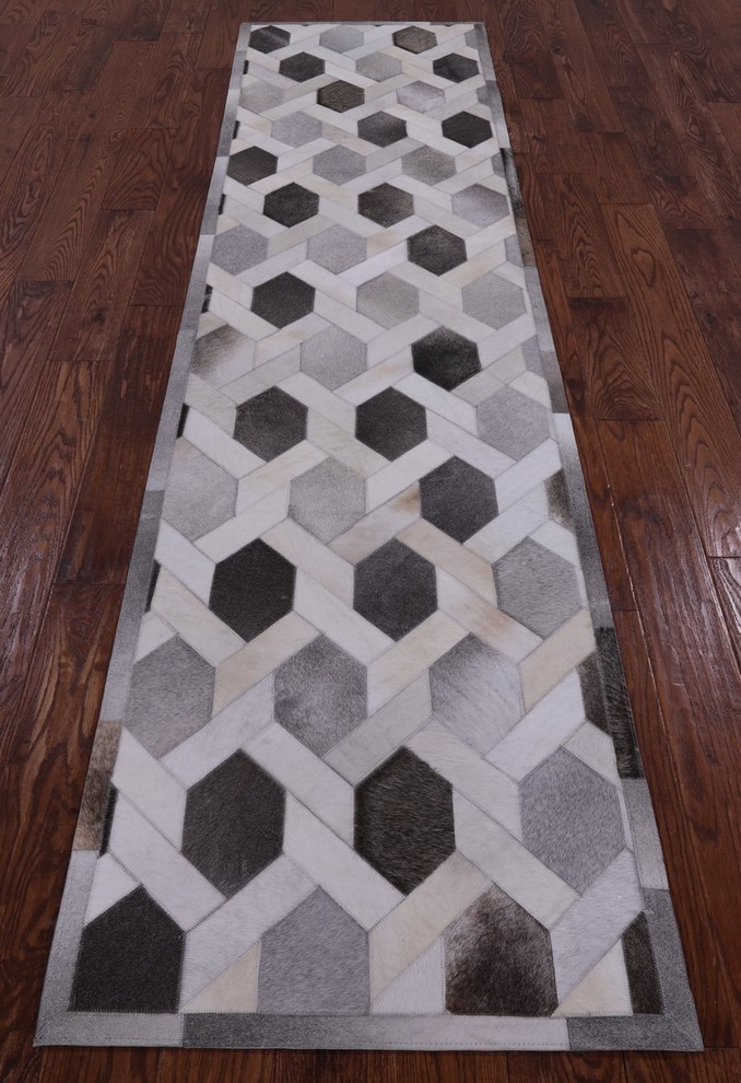 Cowhide Hand Stitched Runner Rug 2' 6" X 10' Q2655, 2' 6" X 10' 0