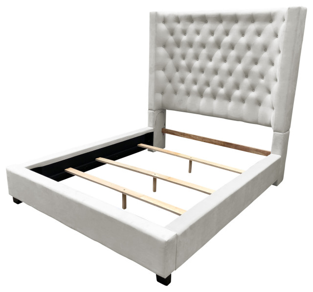 Jamie Upholstered Tower High Profile Contemporary Bed, Cream, Queen