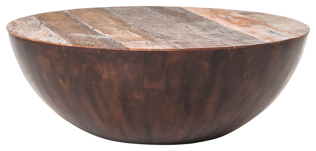 Indian Hub Coastal Reclaimed Wood Round Coffee Table From The Bed Station