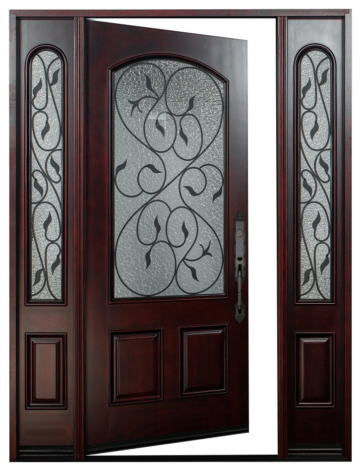 Valencia 1D2SL Left Swing In Exterior Front Entry Wood Door, 36"x12"x80