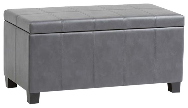 Dover 36 Contemporary Storage Ottoman, Grey Faux Leather Storage Bench