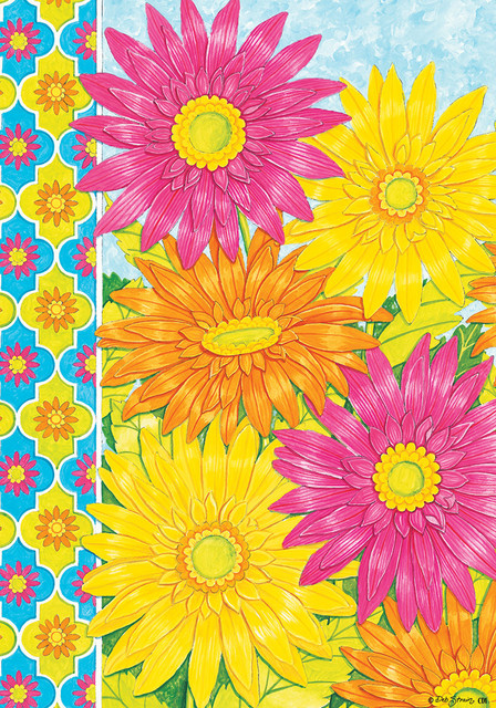 Vibrant Yellow Pink Orange Spring Daisies 12 X 18 Inch Garden Flag Custom Decor Contemporary Flags And Flagpoles By Mary B Decorative Art Houzz