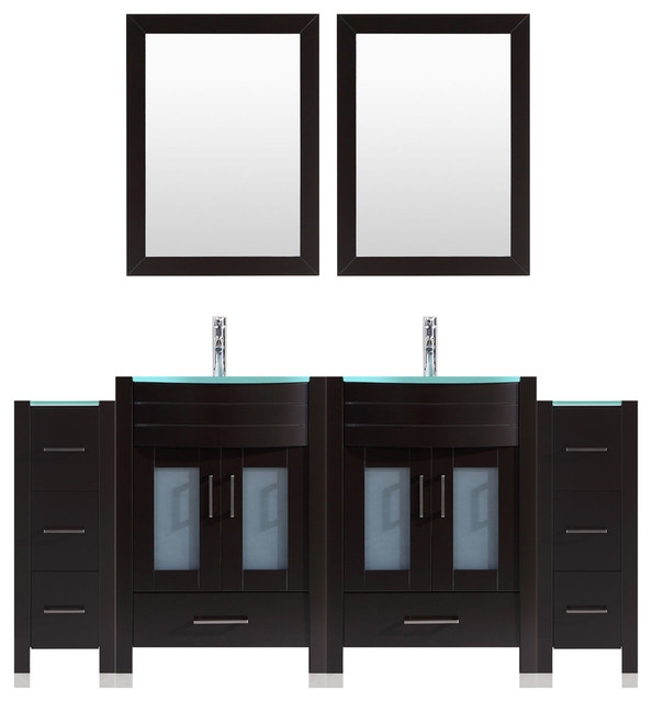 84" Black Vanity, 30" Double Sink Bases, Double 12 Drawer Bases, LV3
