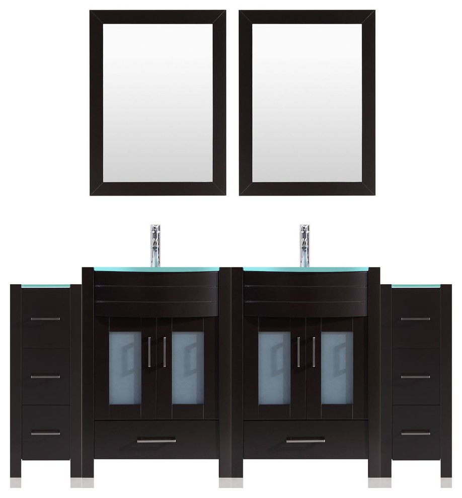 84" Black Vanity, 30" Double Sink Bases, Double 12 Drawer Bases, LV3