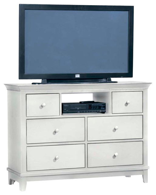 American Drew Sterling Pointe Entertainment Center in White with Cherry Top