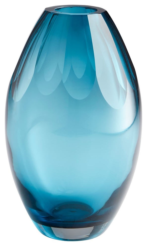 Cressida Large Blue Faceted Glass Vase Contemporary Vases by