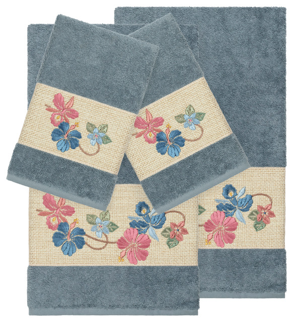 Caroline 4 Piece Embellished Towel Set Tropical Bath Towels by