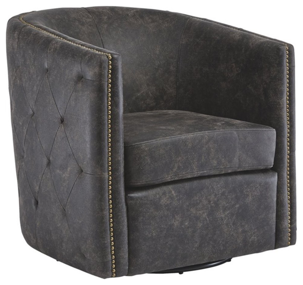 Bowery Hill Faux Leather Swivel Chair in Distressed Black Finish