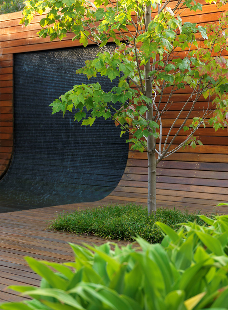 This is an example of a contemporary rooftop and rooftop deck in Melbourne with a water feature.