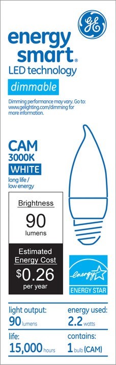 GE Energy Smart 10W Replacement (2.2W) Candle CA11 LED Bulb