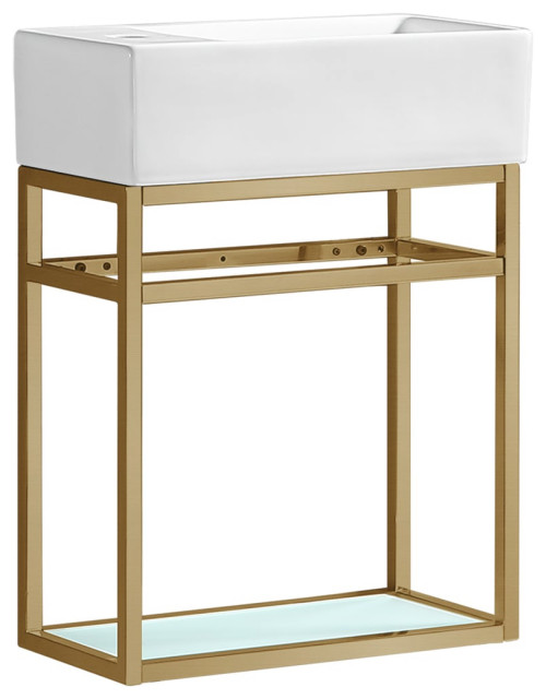 Pierre 19.5" Single, Open Shelf, Gold Metal Frame Bathroom Vanity