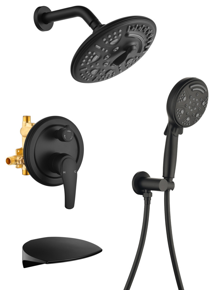 6Spray Patterns, 1.8 GPM 8" Tub Wall Mount Dual Shower Heads