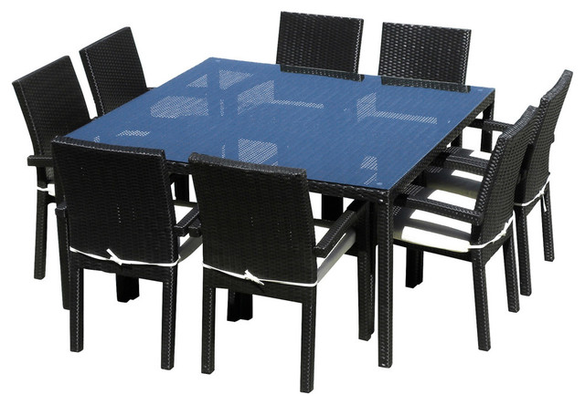 Outdoor Patio Wicker All Weather Resin 9-Piece Dining Table and Chair Set