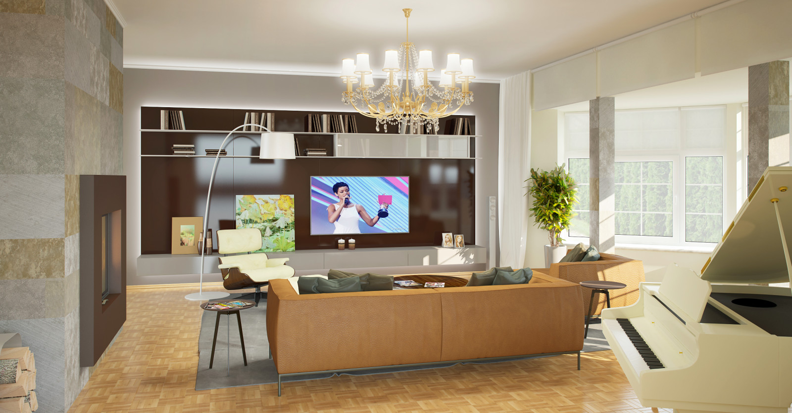 Гостинная с камином