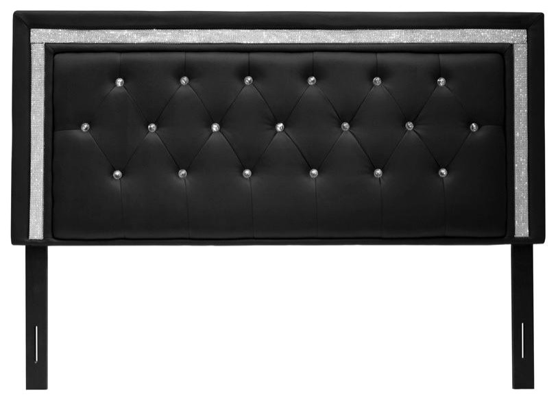 Darling Faux Leather Upholstered Headboard Tufted Crystals Rhinestones