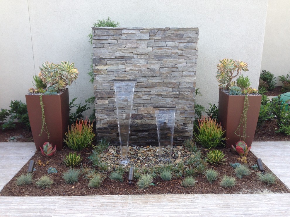 Design ideas for a contemporary garden in San Diego with a water feature.