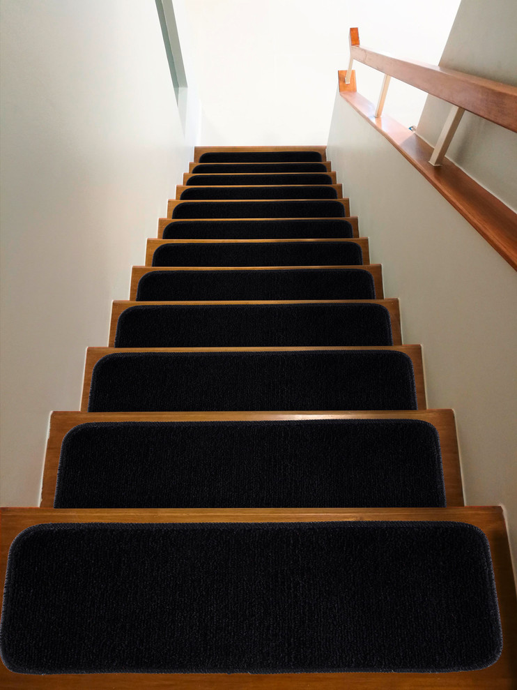 Mod-Arte, Stair Treads, Rubber Back Non-Slip, Set Of 13, Size 8.5"x30", Black