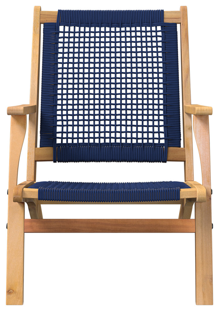 Vega Natural Stain Outdoor Chair in Navy Blue Cording Transitional