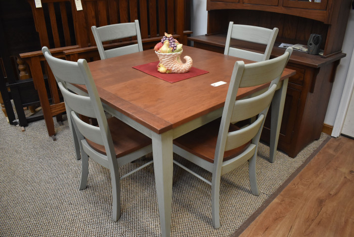 48 x 48 cherry/oak table with ladderbacks; paint and stain combo