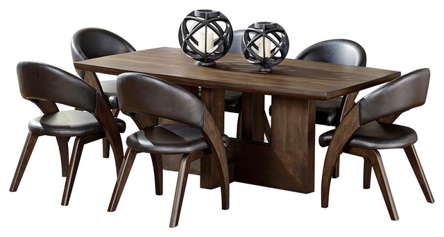 7 Piece Ochsner Rustic Urban Dining Set Table 6 Chair Brown