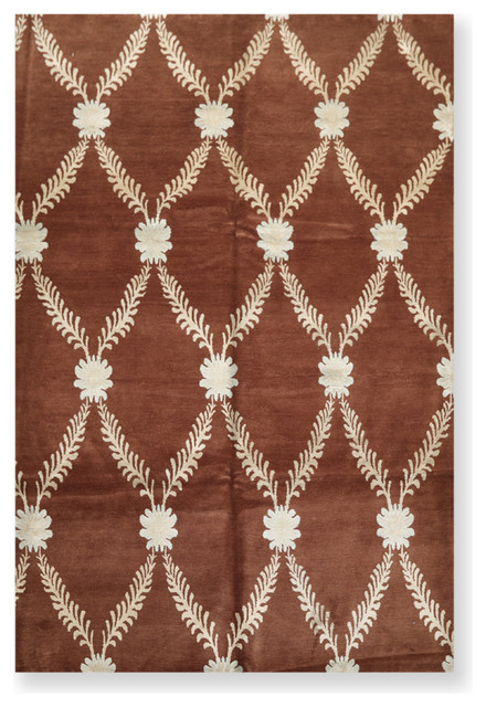 Brown Beige Color Tibetan Rug, 6'x9'