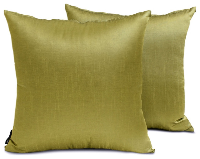 Art Silk Plain Set of 2, 20"x20" Throw Pillow Cover - Olive Green Luxury