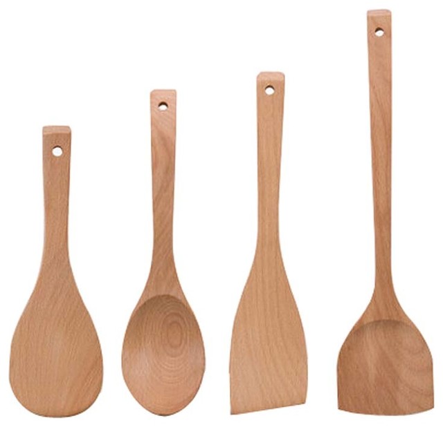 Blancho Bedding Wooden Kitchen Tools Cooking Utensils Set 2 Wooden Kitchen Tools Cooking Utensils Set 2 Spatula 4 Piece Transitional