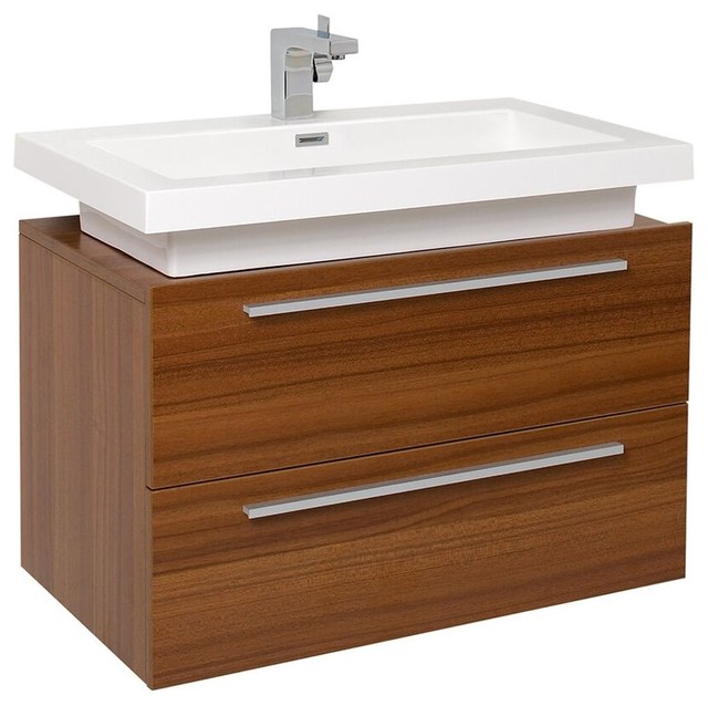 Medio 32 Teak Modern Bathroom Cabinet With Vessel Sink