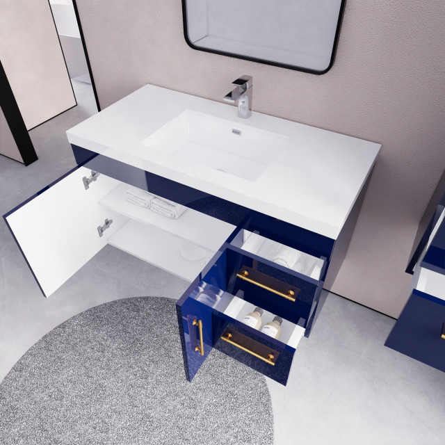 Rosa 42" Wall Mounted Vanity with Reinforced Acrylic Sink (Right Side ...