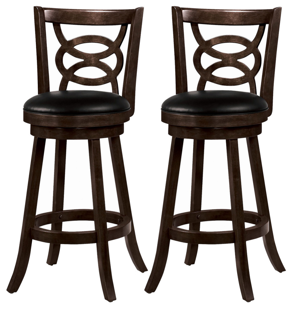 Set of 2 Bar Stools, Black and Cappuccino Transitional Bar Stools