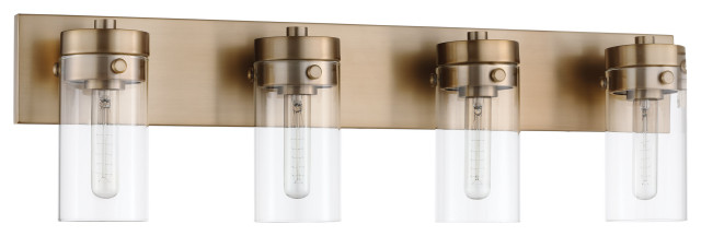 Intersection 4-Light Vanity, Burnished Brass With Clear Glass