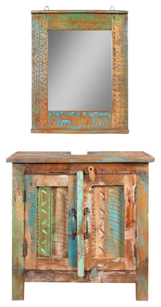 vidaXL Bathroom with 2 Doors Vanity with Mirror Solid